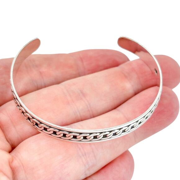 Vintage Jewelry - Vintage Sterling Silver 925 Cuff Bracelet | Chain Design | 7"